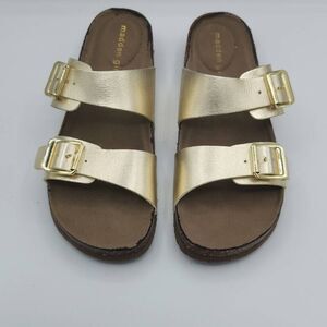 Madden Girl Women's Size 8 Brando Metallic Silver Double Buckle Sandals